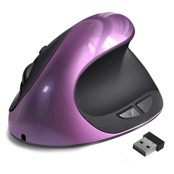 Ergonomic Small Vertical Mouse, Rechargeable Wireless 6-Button Design with Adjustable 800/1200/1600 DPI, Purple, Compatible with Laptop, Desktop, PC, MacBook