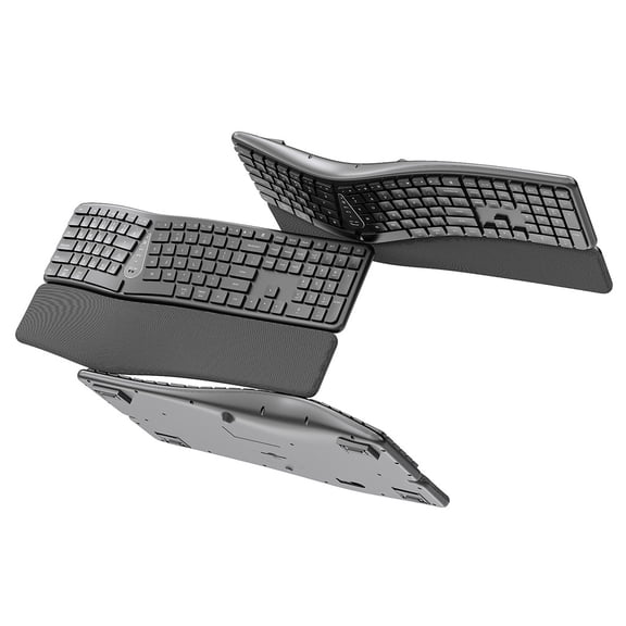 Ergonomic Split Keyboard with Wrist Rest, Bluetooth & USB Connectivity, 3-Device, Rechargeable, Quiet Click, Natural Typing, Stain-Resistant Fabric