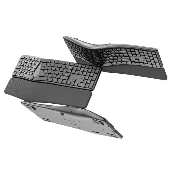 Ergonomic Split Keyboard with Wrist Rest, Bluetooth & USB Connectivity, 3-Device, Rechargeable, Quiet Click, Natural Typing, Stain-Resistant Fabric