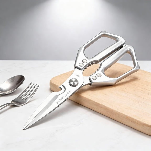 Ergonomic Stainless Steel Kitchen Scissors Heavy Duty, Bone Cutting Shears for Chicken Poultry Meat Fish Vegetables, Lightweight All Metal Handle