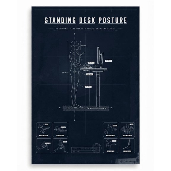 Ergonomic Standing Desk Posture Blueprint Schematic Diagram Poster Wall Art Print for