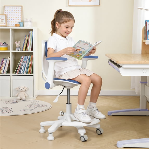 Ergonomic Swivel Desk Chair for Kids - Adjustable Height Study Chair with Flip‑Up Armrests & Footrest, Computer Chair for Students, Boys & Girls