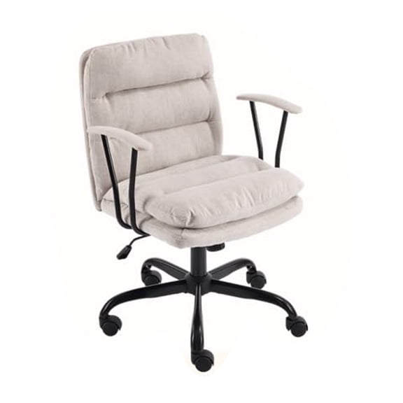 Ergonomic Swivel Office Chair with Adjustable Height, Removable Armrests, Wheeled or Wheel-Free Dual-Base Options, Linen Fabric Seat, Perfect for Desk, Sewing, Vanity, Nail Tech, and Study Use, Gray