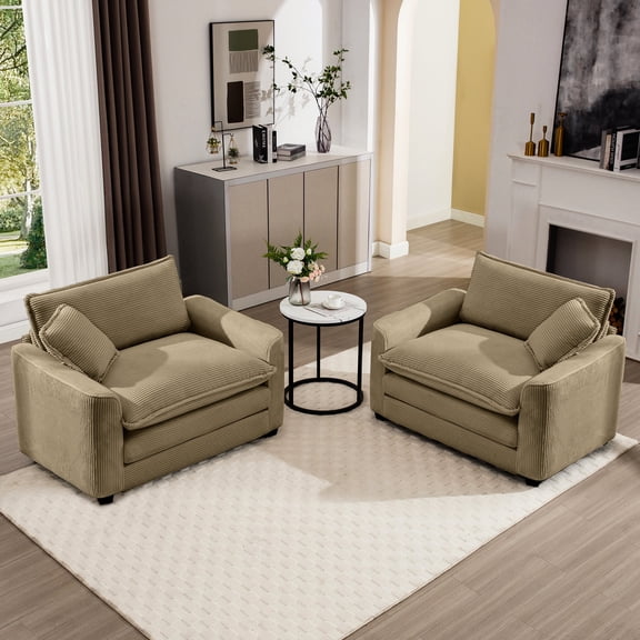 Ergonomic Tan Corduroy Sofa with Thick Armrests / Ideal for Bedroom and Home Entertainment