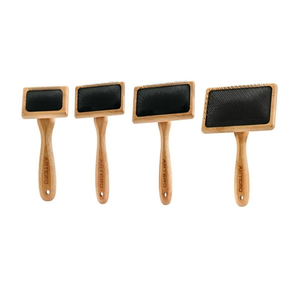 Ergonomic Thin Pin Bamboo Dog and Cat Black Slicker Brush for Sensitive Skin (Full Set - All 4 Brushes)