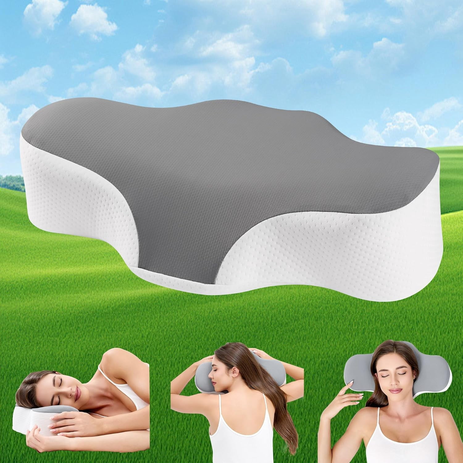 Ergonomic Travel Cervical Pillow for Neck Pain Relief, Packable Memory Foam Camping Pillow with Cooling Cover & Storage Bag,Neck Support for Car Road Trip Sleeping,Tents & Business Trips