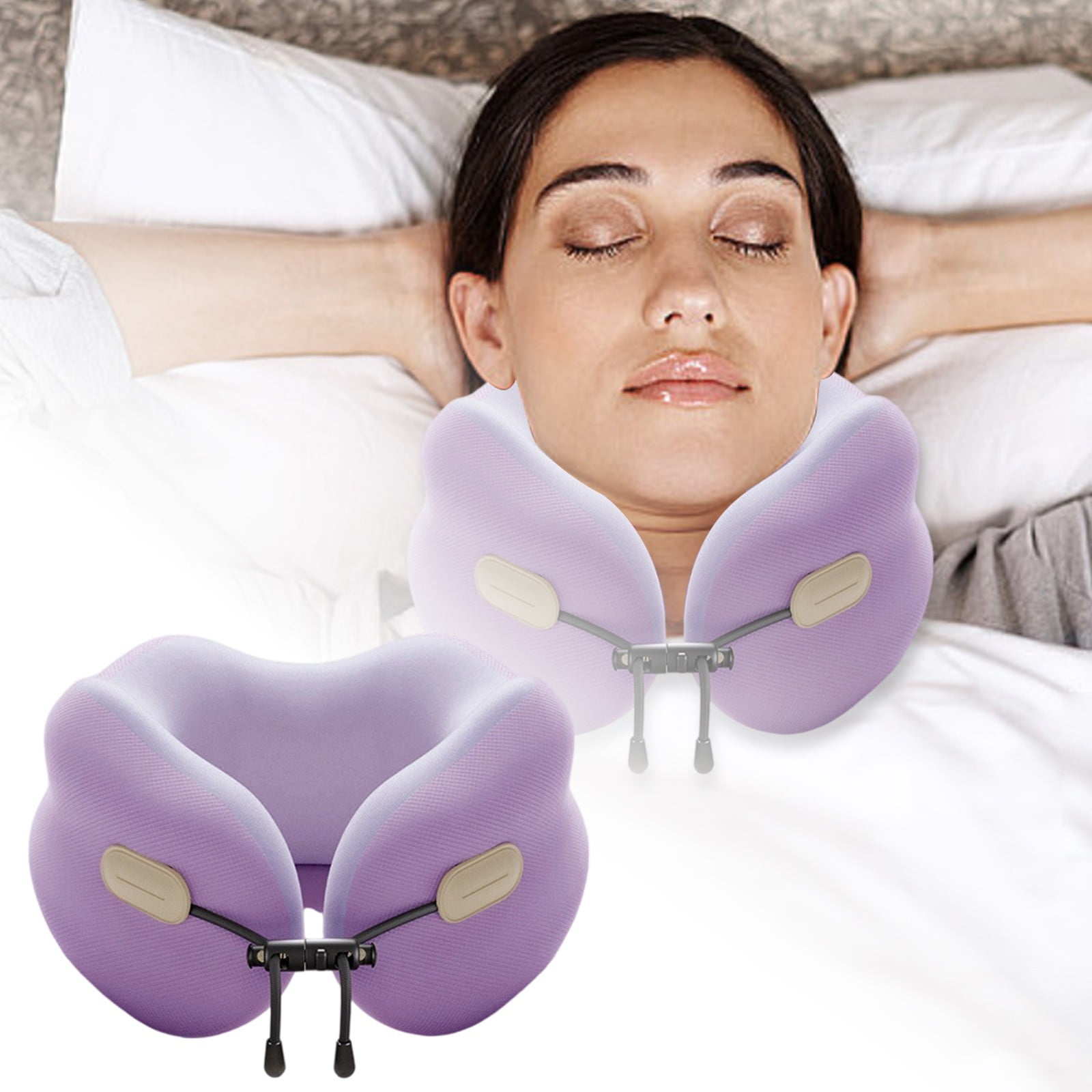 Ergonomic Travel Neck Pillow for Airplane Car and Camping Comfort Support with Memory Foam Polyester Design