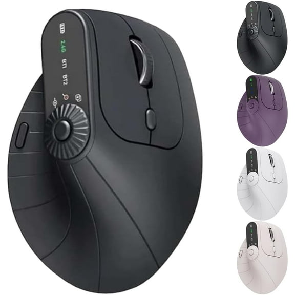 Ergonomic Triple-Connect Wireless Mouse with 4 Adjustable DPI，Bluetooth 5.0 & USB-C Receiver, Screen Display，for Laptop/PC/Mac, Pain Relief for Office/Gaming/Design