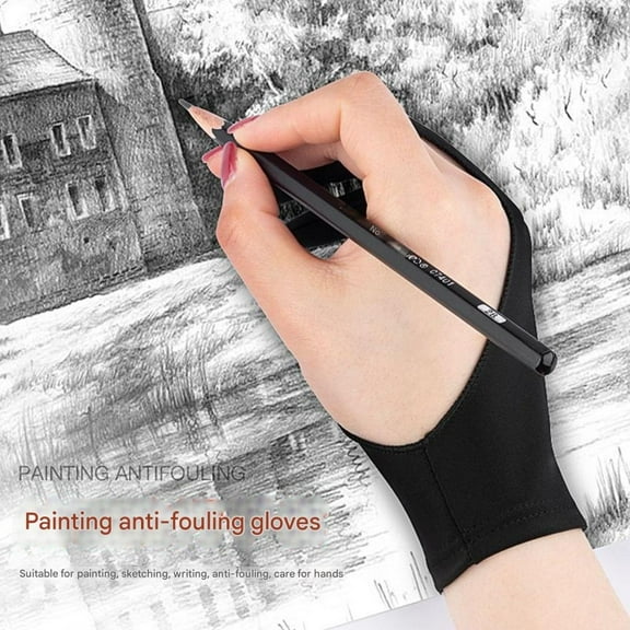 Ergonomic Two Finger Touchscreen Graphic Design Gloves for Sketching Black