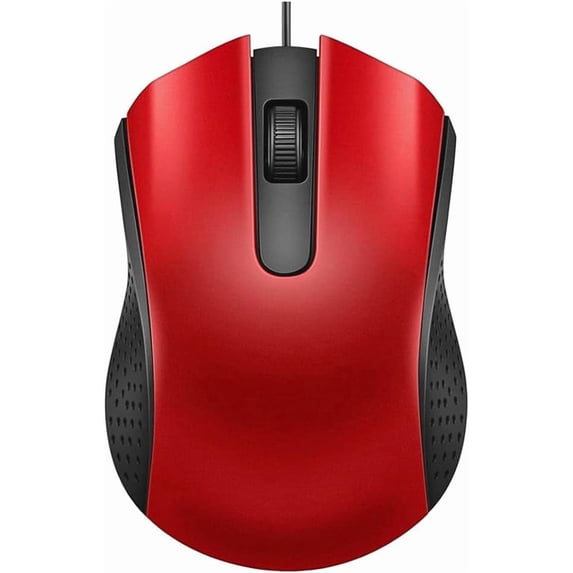 Ergonomic USB Wired Computer Mouse, Ambidextrous for Right or Left Hand Use, Durable Clicks, Compatible with PC, Laptop, Desktop, Chromebook, Notebook and Mac (Red)