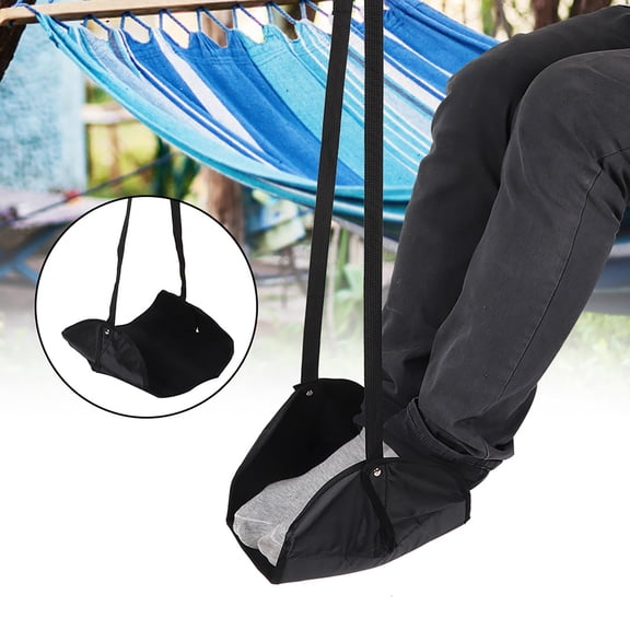 Ergonomic Under Desk Foot Hammock for Office - Adjustable Feet Rest & Airplane Travel Footrest (Black, 7.87 x 9.06 inches / 20 x 23 cm)