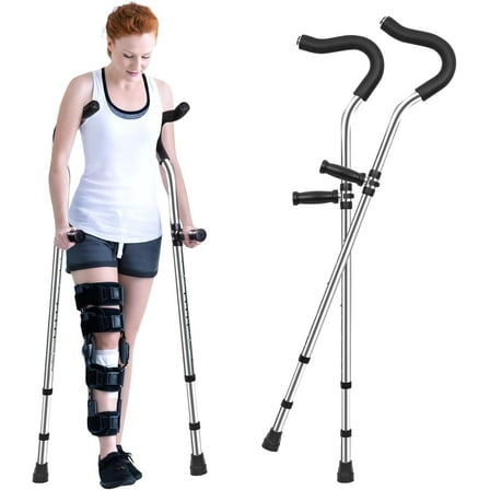 Geya Ergonomic Adjustable Underarm Crutches with Shock Absorber, Stainless Steel, Pair, Small – Supports up to 250 lbs