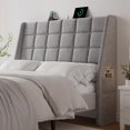 thumbnail image 1 of Ergonomic Upholstered Full Size Headboard w/Charging Station, Linen Wingback Headboards w/Storage Pocket, Full Headboard Only, Bed Frame Adapters, Sturdy Solid Wood Bed Head Board, Light Grey, 1 of 14