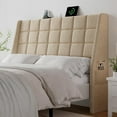 thumbnail image 1 of Ergonomic Upholstered Headboard Queen Size w/Charging Station, Linen Wingback Headboards w/Storage Pocket, Queen Headboard Only, Bed Frame Adapters, Sturdy Stable Solid Wood Bed Head Board, Beige, 1 of 16