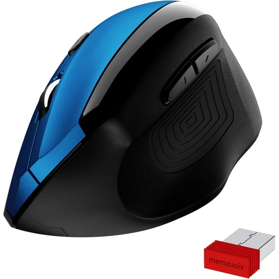 Ergonomic Vertical Mouse, 2.4 GHz Wireless Mouse with Nano Receiver and Auto-Sleep Mode, 800/1200/1600 DPI Optical Tracking, MEMZUOIX Wireless Gaming Mouse for PC Laptop Macbook, Blue