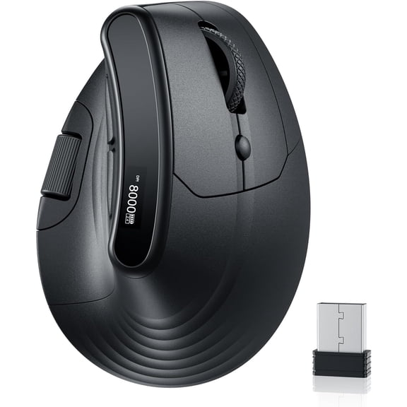 Ergonomic Vertical Mouse, Wireless Rechargeable Mouse with LED Display, 7-Level Adjustable DPI up to 8000, Silent & Programmable Buttons, Multi-Device Connection for PC/Mac/Laptop