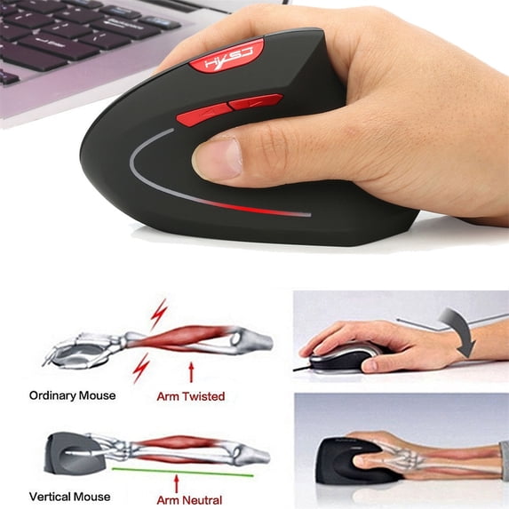 Ergonomic Vertical Wireless Mouse 2.4GHz 2400DPI Adjustable Optical Mice with USB Receiver 6-Button Computer Mouse for Laptop Desktop PC Gaming and Office
