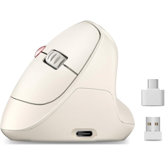 Ergonomic Vertical Wireless Mouse, 57 Natural Handshake for Wrist Pain Relief, Rechargeable 2.4G USB Computer Mouse, Quiet Click, 800/1200/1600 DPI, for Laptop PC Mac, Small/Medium Hands (Beige)