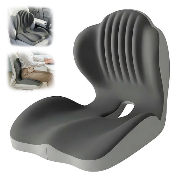 Ergonomic Waist Support Seat Cushion Memory Foam Pad for Office Chairs, Car Safety Seats Back Support (Dual Gray)