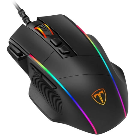 Ergonomic Wired Gaming Mouse, 8 Programmable Buttons , 5 Levels Adjustable DPI Up To 58000, Wired Computer Gaming Mice with 7 RGB Backlight Modes for Windows 7/8/10/XP