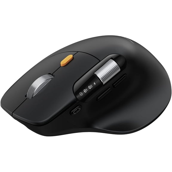 Ergonomic Wireless , EM25 Fast Scrolling & Side Scroll, Customizable Bluetooth Rechargeable , 8000 DPI for Medium to Large Hands, Compatible with Windows/Mac/Android, Black