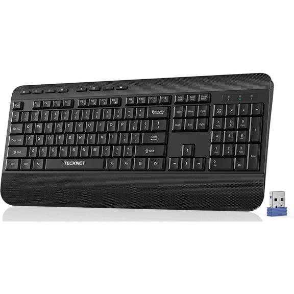 Ergonomic Wireless Keyboard for Laptop, 2.4G USB Silent Computer Keyboard with Comfortable Palm Rest & Adjustable Feet Stand for Desktop, PC, Notebook, Surface and Windows, Full Size Layout
