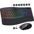 thumbnail image 1 of Ergonomic Wireless Keyboard and Mouse Silent, Rechargeable Wave Keyboard with 15 Lighting RGB Backlit Effects, Soft Leather Wrist Rest, 3200 DPI Mouse for PC Computer Laptop Windows Mac, 1 of 10