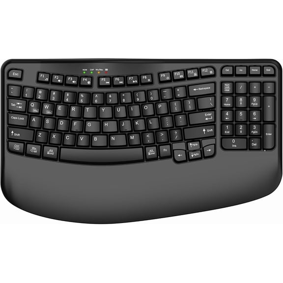 Ergonomic Wireless Keyboard with Wrist Rest, Wave Keys, Comfortable Natural Typing, 2.4GHz Ergo Wireless USB Computer Keyboard for Large Hands, Windows, Mac, Laptop, PC (Black)