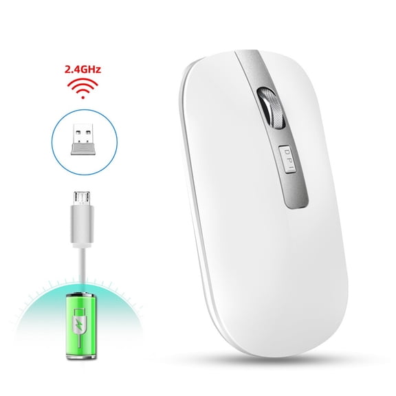Ergonomic Wireless Mouse 2.4ghz with Usb Receiver Rechargeable Battery Silent Click Quiet Buttons Adjustable Dpi Settings for Pc Laptop Desktop Mac Windows Computer Durable Build
