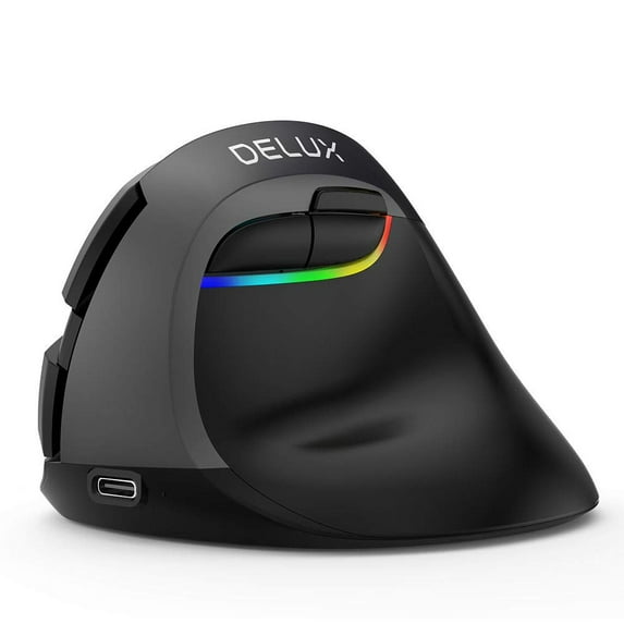 Ergonomic Wireless Mouse, Rechargeable Silent Vertical Mouse with BT 5.0 and USB Receiver, 6 Buttons and 4 Gear DPI, RGB Small Ergo Mice for Laptop Computer,Compatible with Windows, macOS