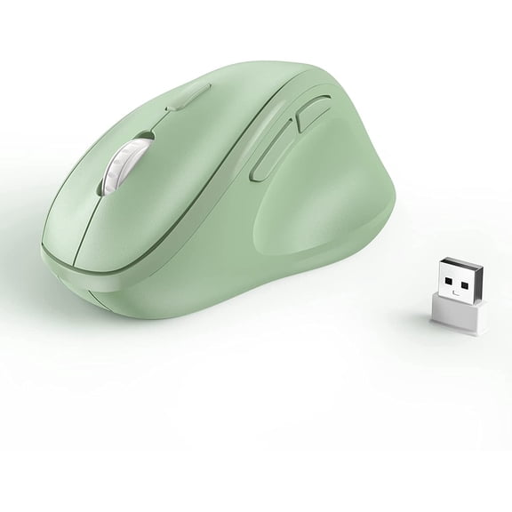 Ergonomic Wireless with USB Receiver for PC Computer, Laptop and Desktop, Ergo Vertical with Silent Clicks Long Battery Life, Up to 1600 DPI & 1 AA Battery Powered, Green
