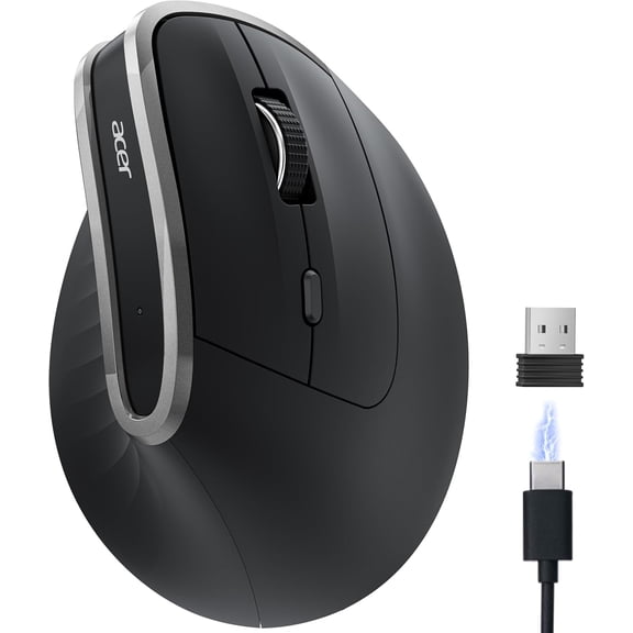 Ergonomic Wireless, Vertical Computer for Office, Ergo Mice Rechargeable for Medium to Large Sized Hands, 2.4GHz USB Receiver, 800/1200/1600 DPI, 6 Buttons for Laptop, PC and Desktop