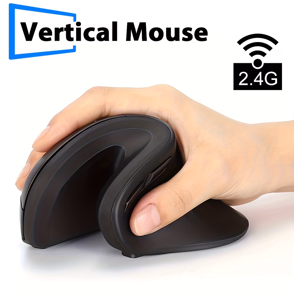 Ergonomic Wireless Vertical Mouse with USB Receiver Right-Hand Design 2.4GHz Black for Office Home Multi-Device Use