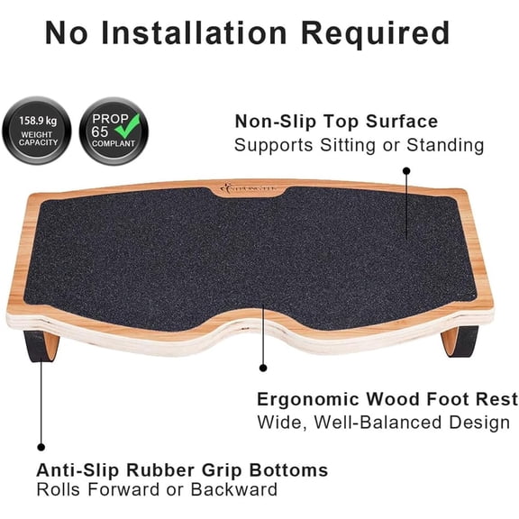 Ergonomic Wood Foot Rest with Rocker Balance Board Function 350 lb Capacity Non-Slip Surface 18 Inch Wide for Office or Home Use