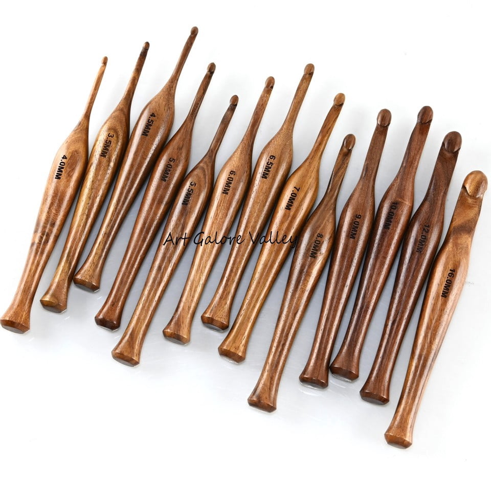 Ergonomic Wooden Crochet Set of 13 Sizes | Crochet Hook For Large Projects 3.5 MM to 16 MM | Perfect Gift For Yarn Lover Thick Crochet Needle for Weaving Bag Scarf Blankets