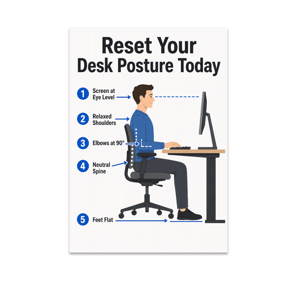 Ergonomic Workspace Guide Poster - Office Worker - 13x19 Poster Print