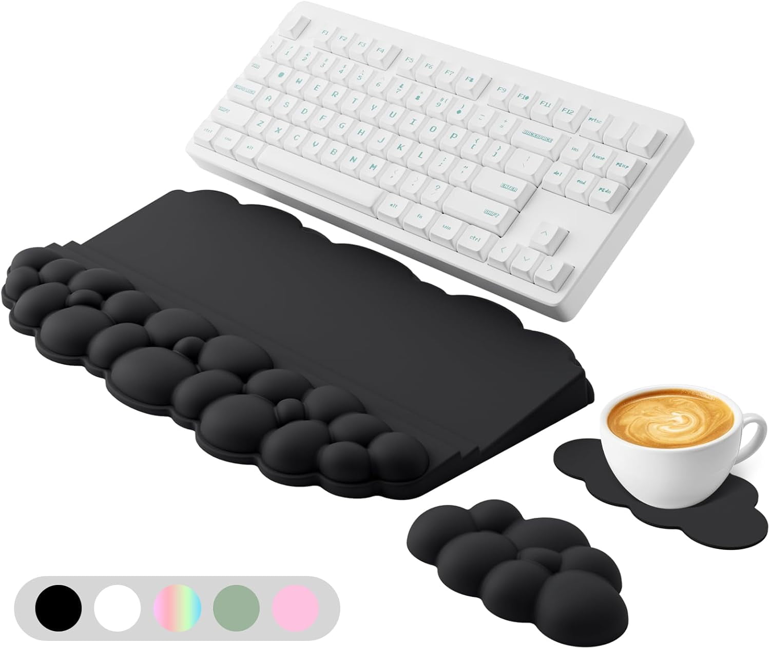 Ergonomic Wrist Rest For Keyboard And Mouse  Soft Memory Foam Cloud Stand Pad With Set Non-slip Silicone Base Easy Typing Pain Relief Comfort Office Work Gaming Black