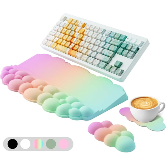 Ergonomic Wrist Rest for Keyboard, Soft Memory Foam Cloud Keyboard Stand | Keyboard Riser Holder with Wrist Pad, Desk Cushion, Easy Typing, Pain Relief, Comfort for Computer Laptop Mac - Rainbow