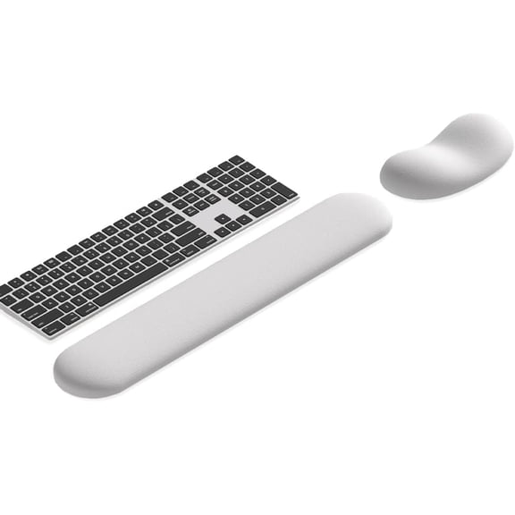 Ergonomic Wrist Rest Set for Keyboard and Mouse | Cooling l & Slow-Rebound Memory Foam Palm Support Pad Luxe Leather, Minimalist, Non-Slip PU Base Office, Laptop Gaming (03White)