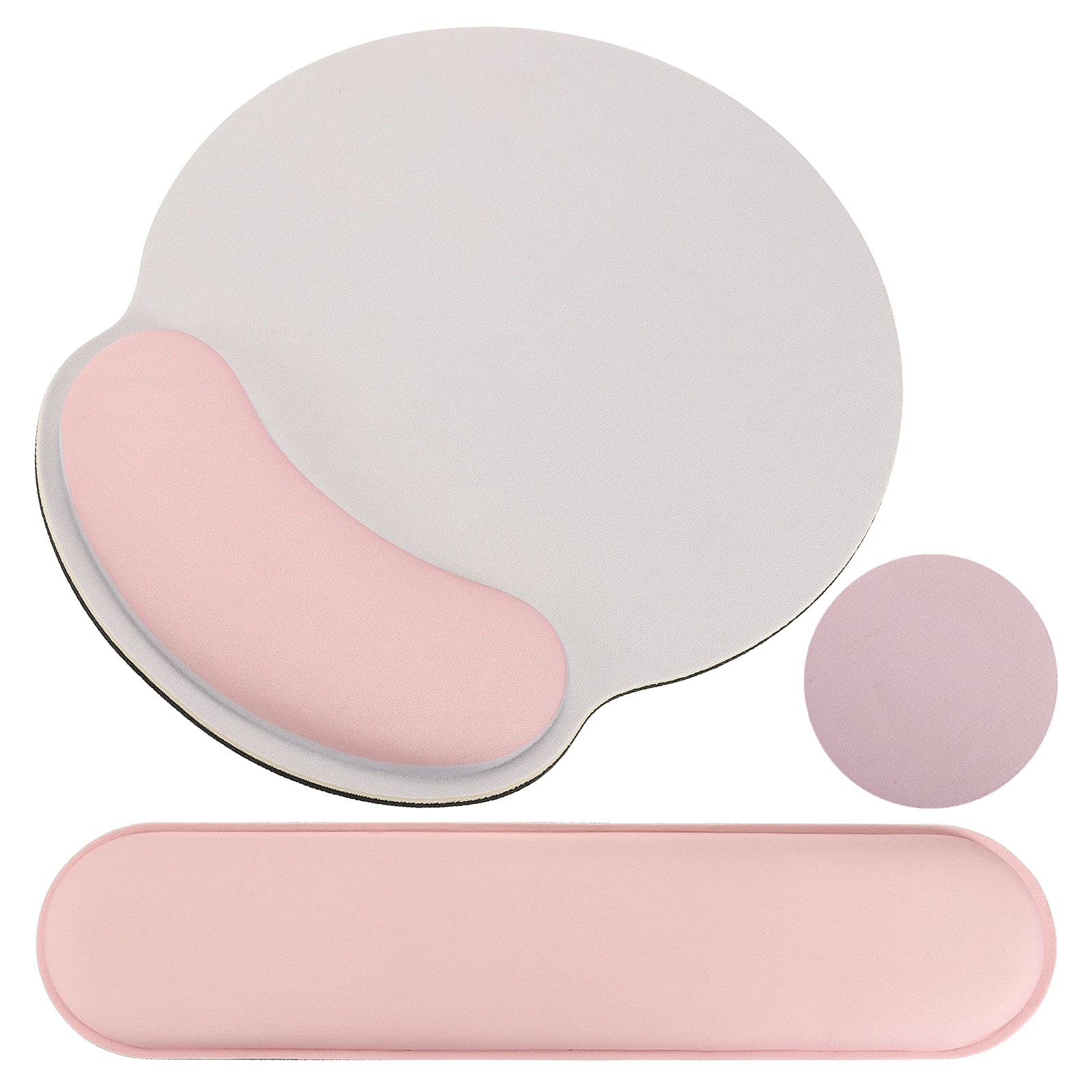 Ergonomic Wrist Rest Set, Memory Foam Mouse Pad and Keyboard Wrist Rest Support Hand Waterproof Cup Pad Non-slip for Office Computer Gaming Home Desk Accessory, Pink/Light Gray