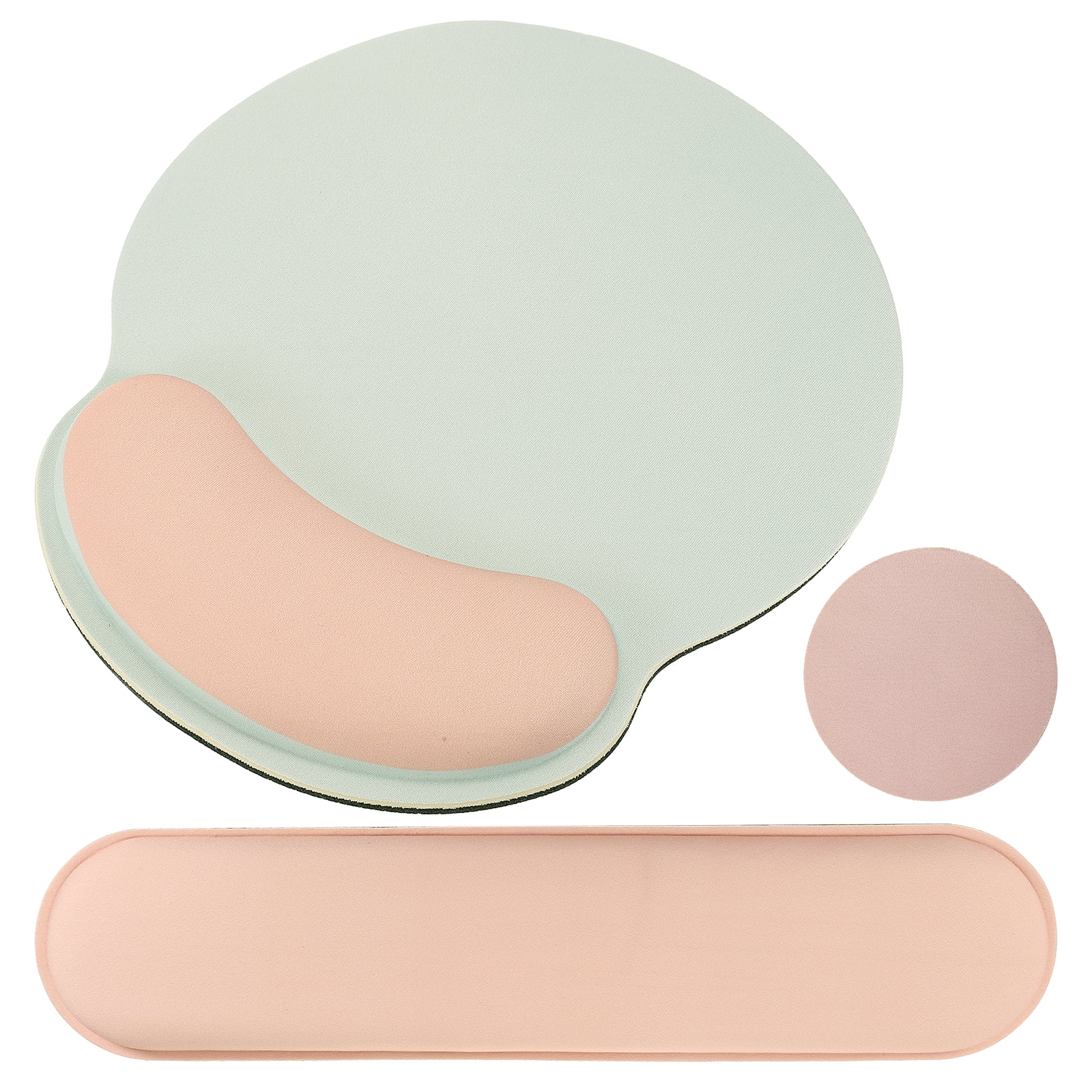 Ergonomic Wrist Rest Set, Memory Foam Mouse Pad and Keyboard Wrist Rest Support Hand Waterproof Cup Pad Non-slip for Office Computer Gaming Home Desk Accessory, Apricot/Green