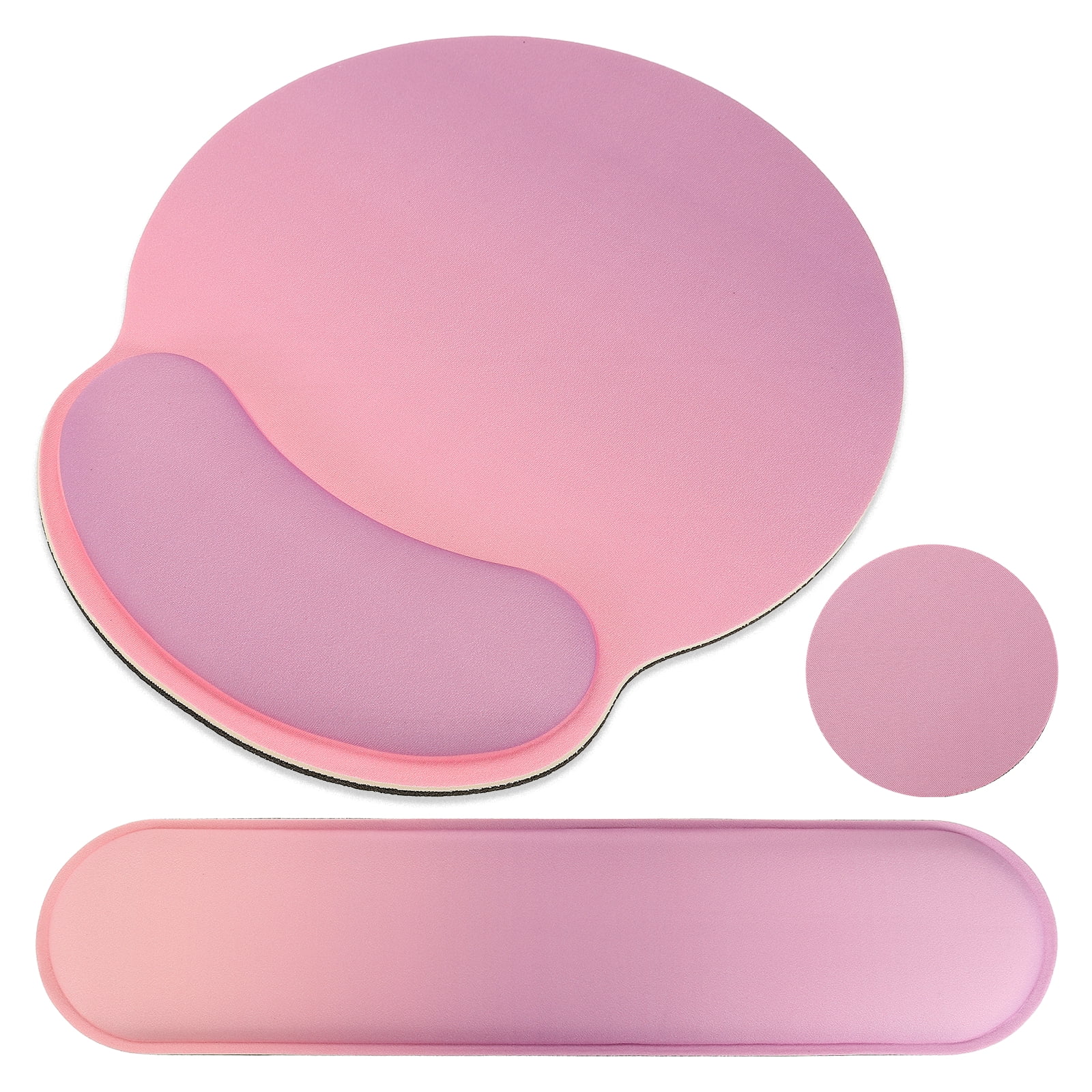 Ergonomic Wrist Rest Set, Memory Foam Mouse Pad and Keyboard Wrist Rest Support Hand Waterproof Cup Pad Non-slip for Office Computer Gaming Home Desk Accessory, Purple Pink