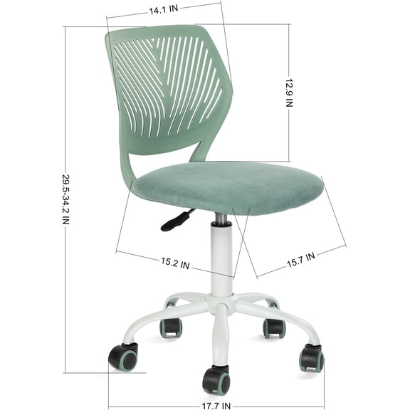 Ergonomic Writing Desk Chair for Teens with Breathable PP Back Adjustable Height Armless Swivel Task Chair for Study Living Room Bedroom