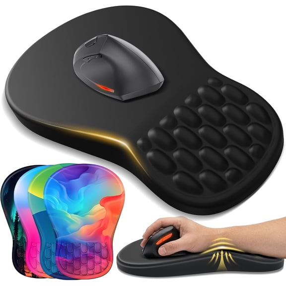 Ergonomic with Wrist Support - Gel Memory Foam Mouse Mat for Computer Keyboard & Laptop - Non-Slip Base, Pain Relief for Home Office & Gaming - Black