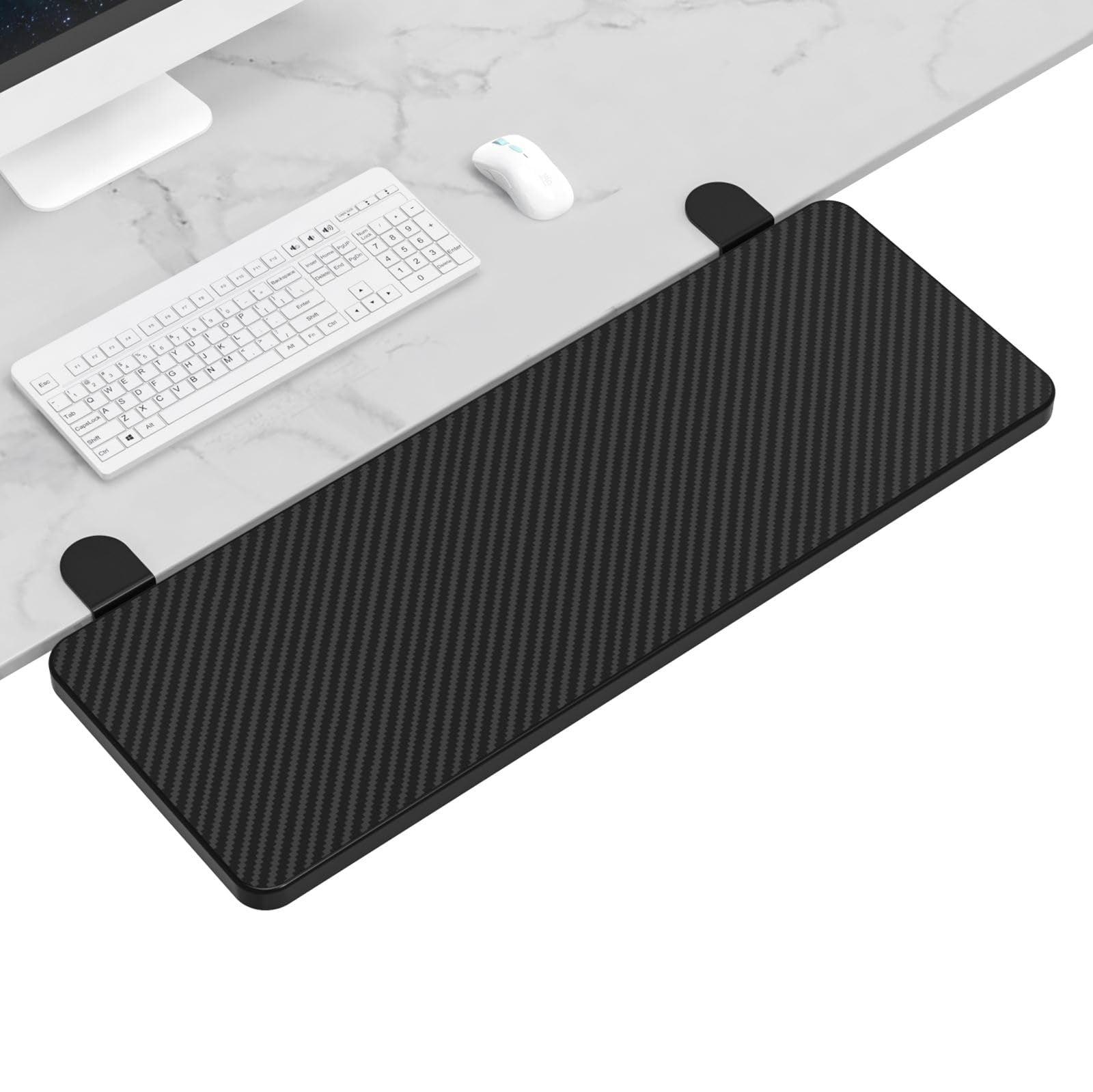 Ergonomics Desk Extender Tray, 21.7"x9.5" Punch-Free Clamp on, Foldable Keyboard Drawer Tray