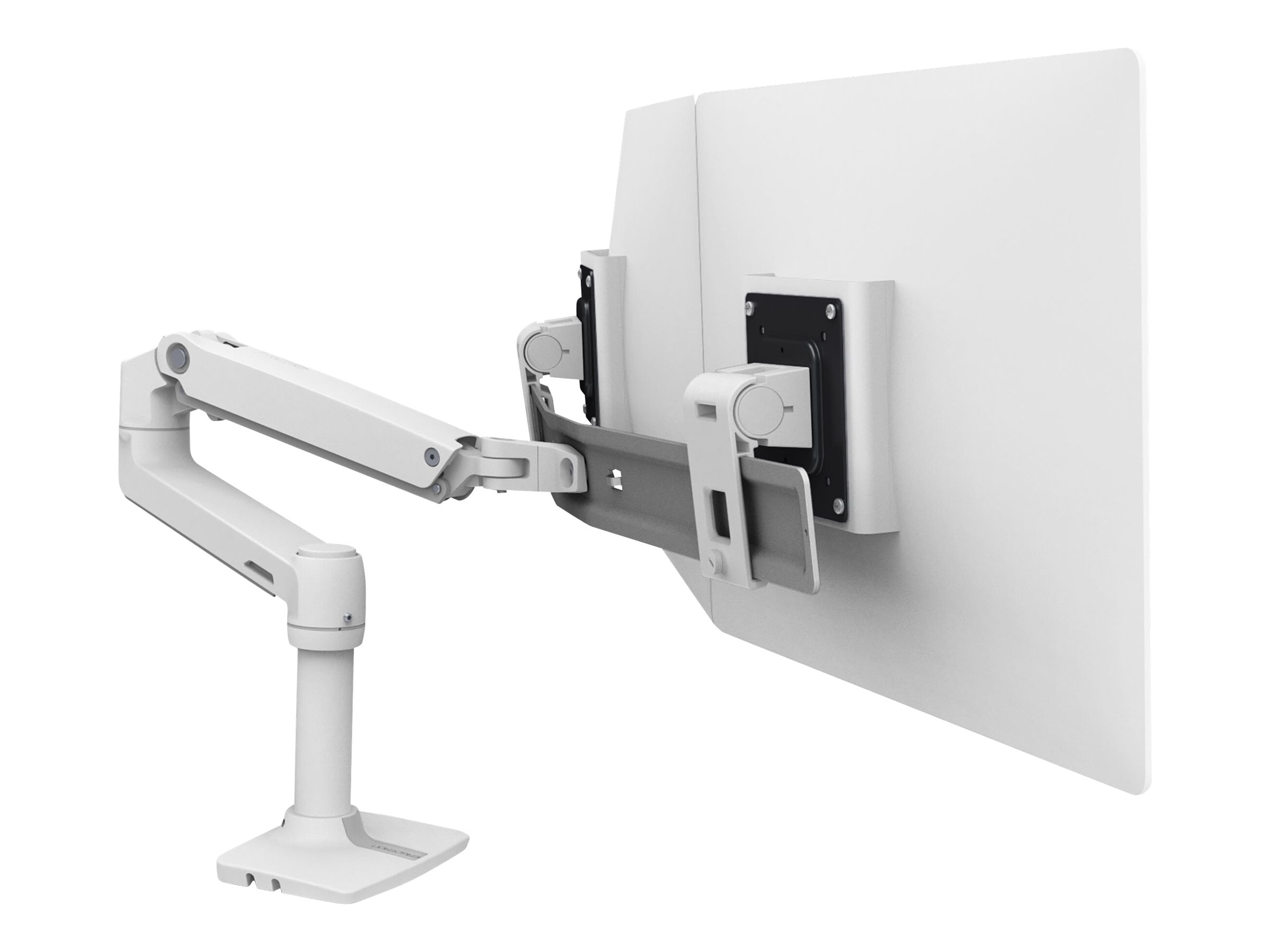 White Dual Monitor Articulating Desk Mount with VESA Compatibility