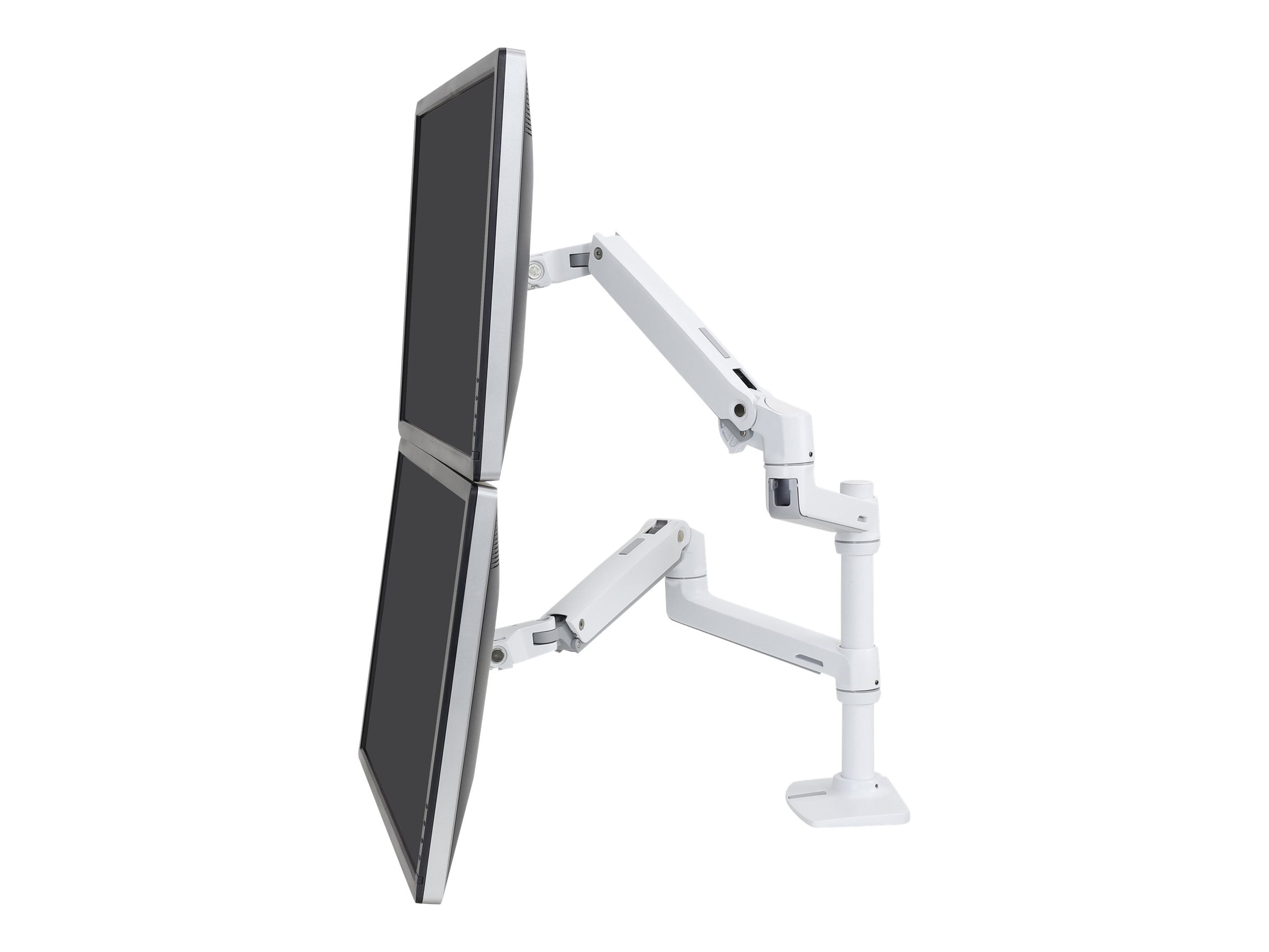 White Aluminum and Steel Dual Monitor Desk Mount