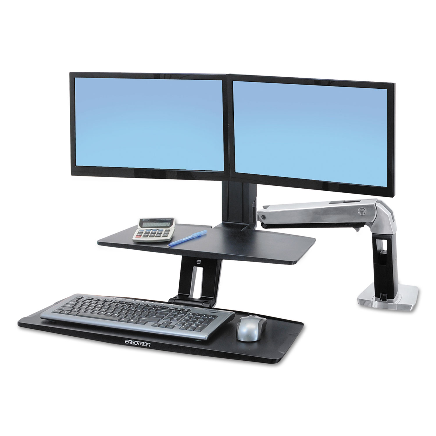 Ergotron WorkFit-A Dual Workstation With Suspended Keyboard - Standing desk converter - black, polished aluminum - image 1 of 5