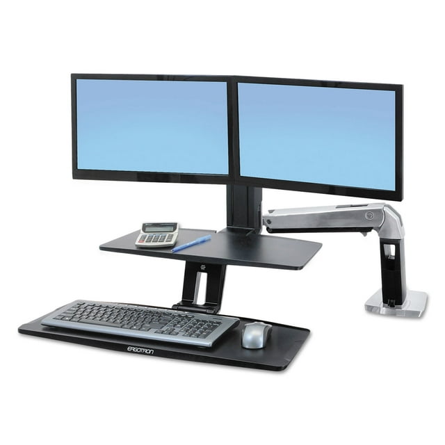 Ergotron WorkFit-A Dual Workstation With Suspended Keyboard - Standing desk converter - black, polished aluminum