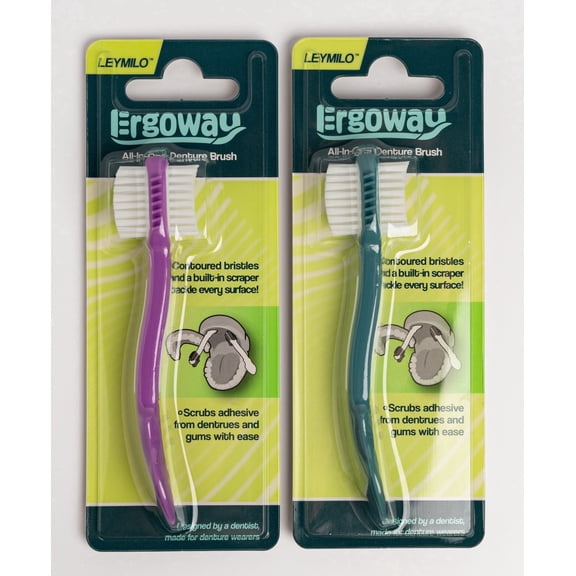 Ergoway: Dual Sided Denture Brush with Soft Adhesive Scraper
